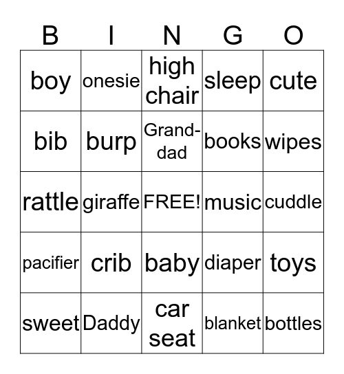 Baby Starr Bingo Card