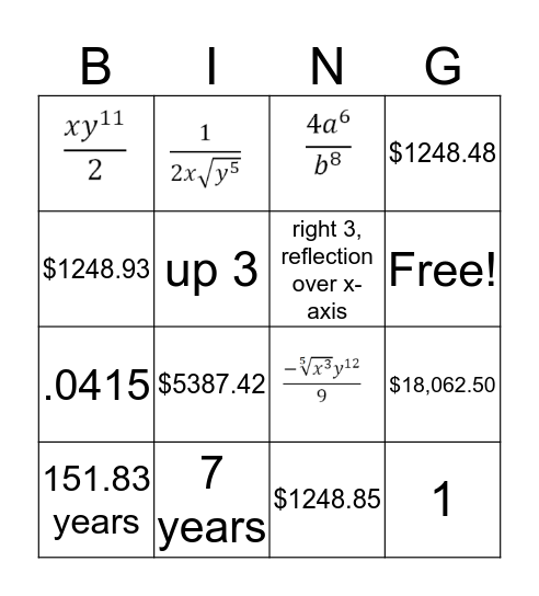 Exponential Bingo Card