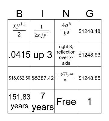 Exponential Bingo Card