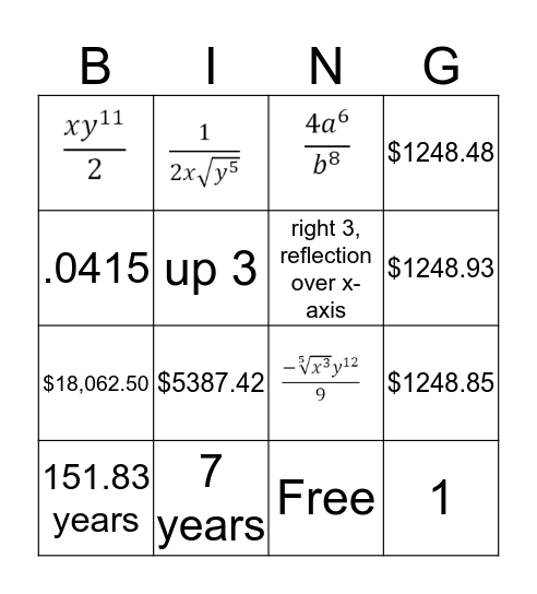 Exponential Bingo Card