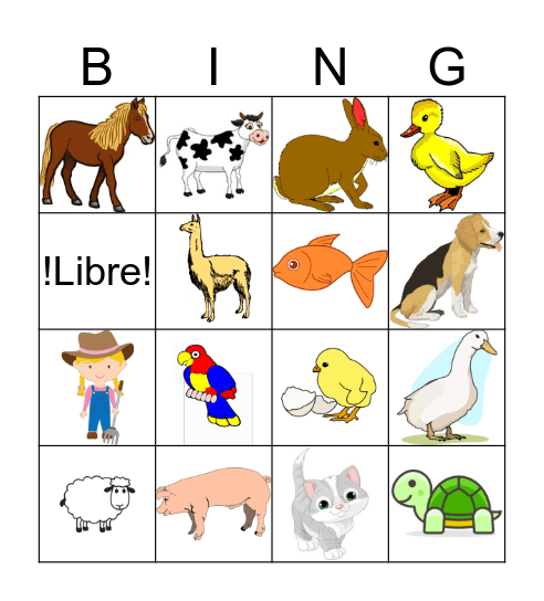 Los animales de la granja Bingo Card