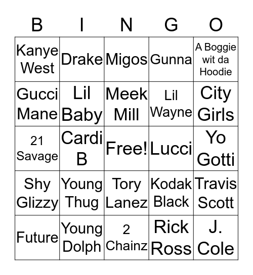 Trap Bingo Round 1  Instrumental  Bingo Card