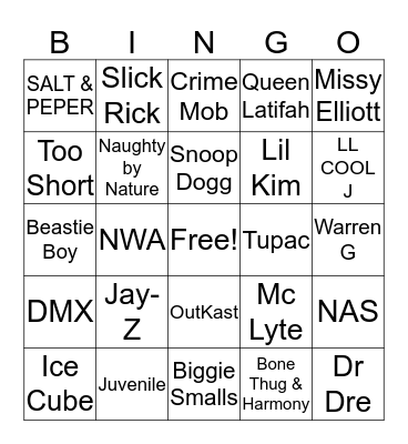 Trap Bingo Round two  Old School Rap Bingo Card