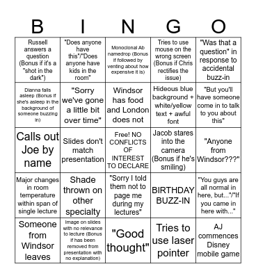 2022 Lecture Bingo Card