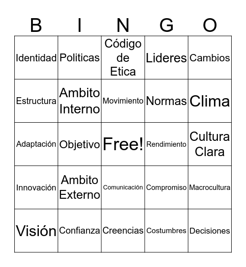 Cultura Empresarial Bingo Card