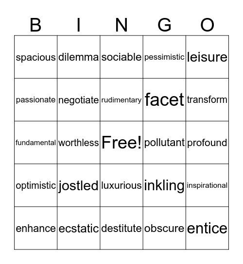 Unit 11 and 12 Review Bingo Card