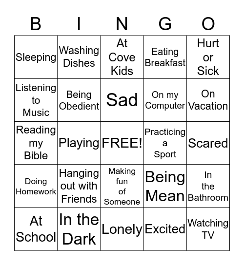 God is there when I'm... Bingo Card