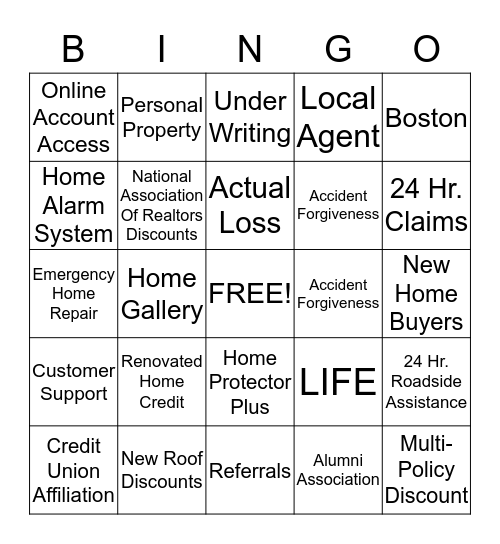 Liberty Bingo Card