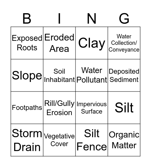 Erosion Bingo Card