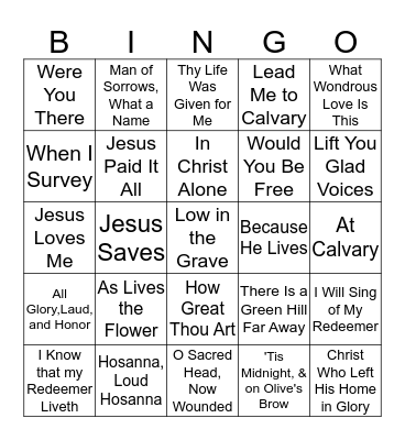 Easter Songs Bingo Card