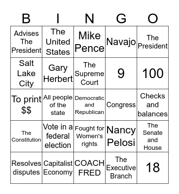 Citizenship Bingo Card