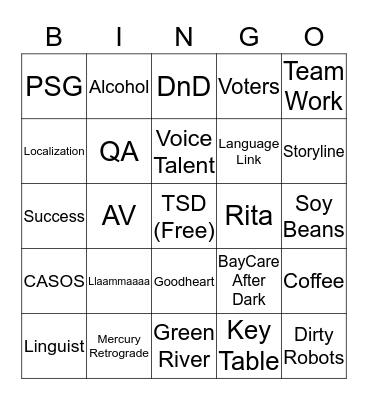 Translation Bingo Card