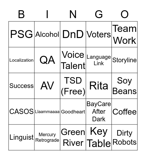Translation Bingo Card
