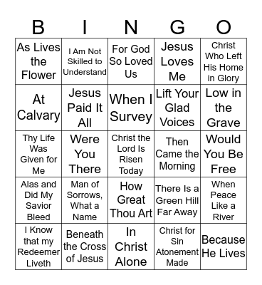 Easter Songs Bingo Card