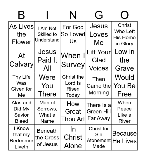 Easter Songs Bingo Card