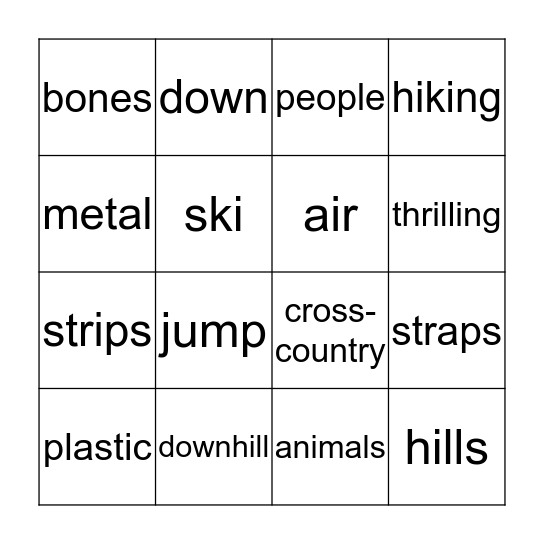 Gliding Over the Snow - 2.0 Bingo Card