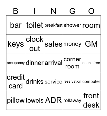 Hotel Lingo Bingo Card