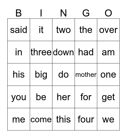 Popcorn Word BINGO Card