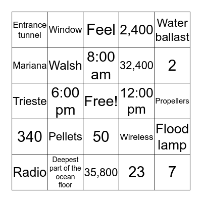 Voyage to the Bottom of the Sea Bingo Card