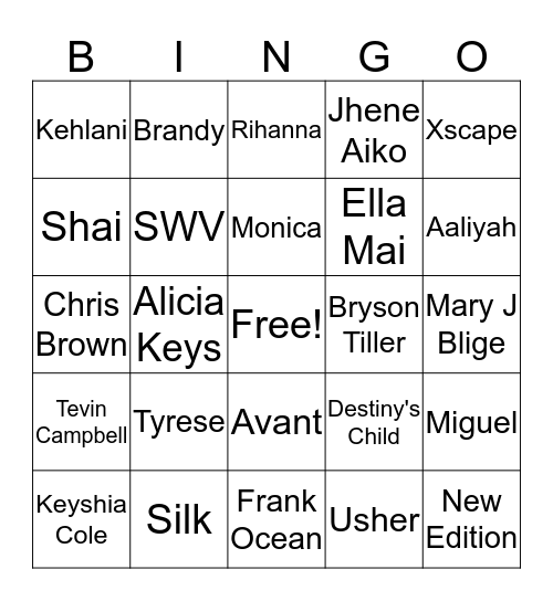 Trap Bingo  R&B  Round 3  Bingo Card