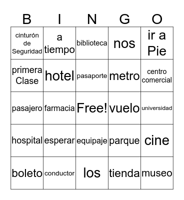 Los Lugares & Medios de Transporte Bingo Card