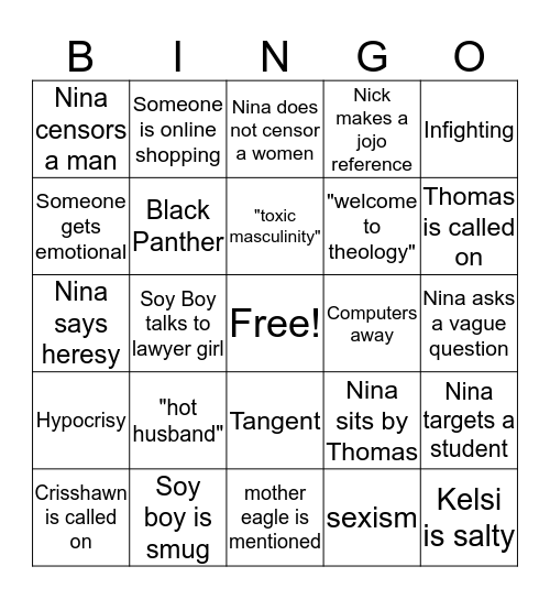 Theo Bingo Card