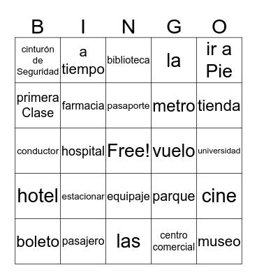 Los Lugares & Medios de Transporte Bingo Card