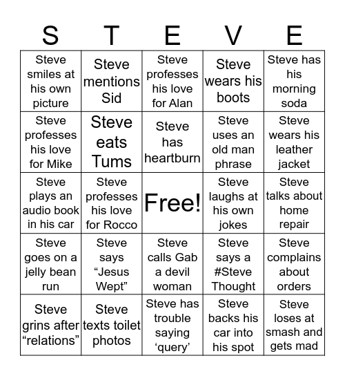 Steve Bingo  Bingo Card