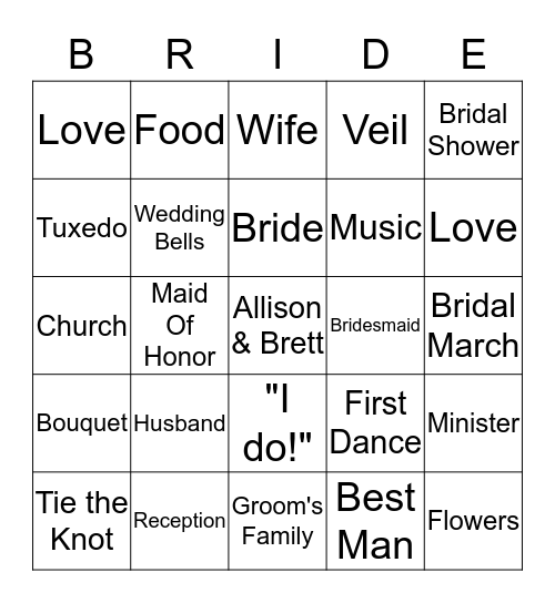 Allison & Brett Bingo Card