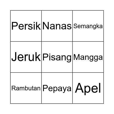 Indonesian Fruits Bingo Card