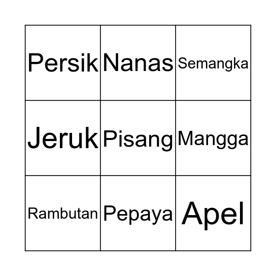 Indonesian Fruits Bingo Card