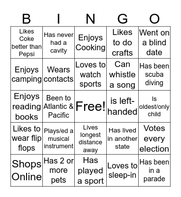 Get To Know You BINGO Card