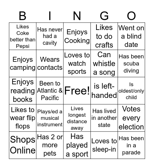 Get To Know You BINGO Card