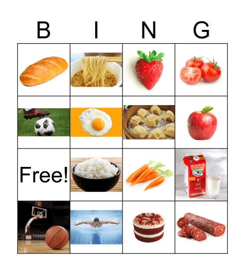 food & sports Bingo Card