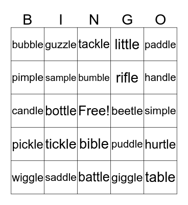 Consonant "le" Bingo Card