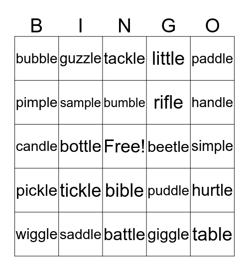 Consonant "le" Bingo Card