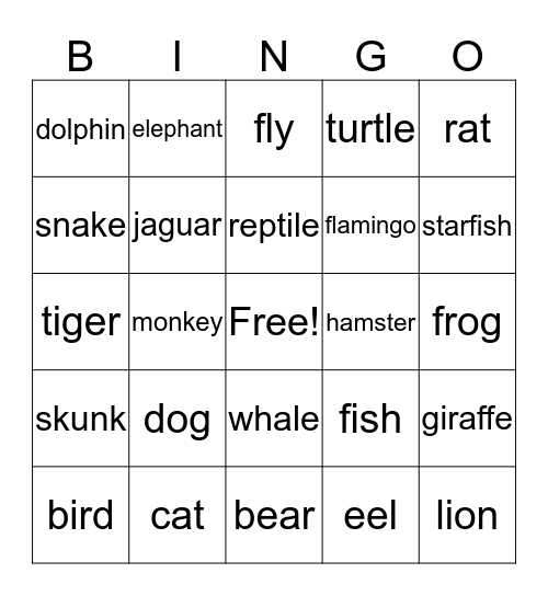 Animals Bingo Card