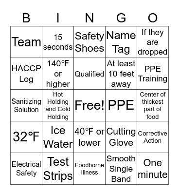 Safety Bingo Card