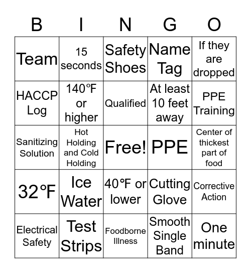 Safety Bingo Card