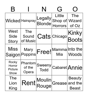 Broadway Musical Bingo Card