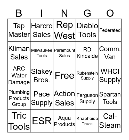 PHCC EXPO '19 Bingo Card