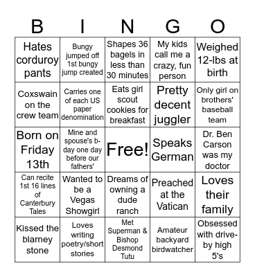 Fun Fact Bingo Card