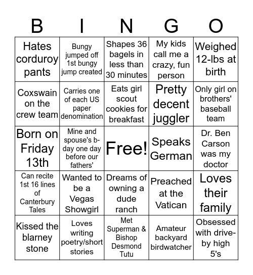 Fun Fact Bingo Card