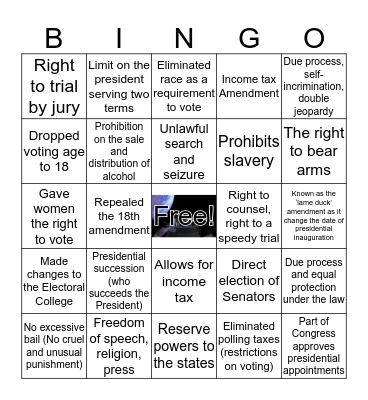 Amendments Bingo Card