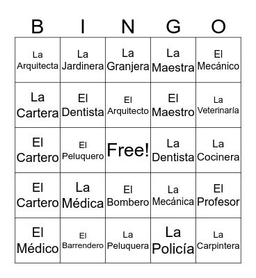 Las Profesiones Bingo Card