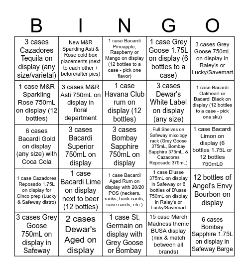 Bacardi Bingo Week #5 Bingo Card