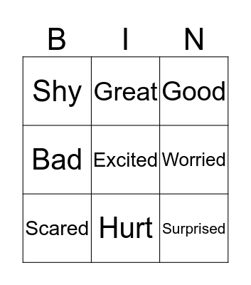 Feelings Bingo Card