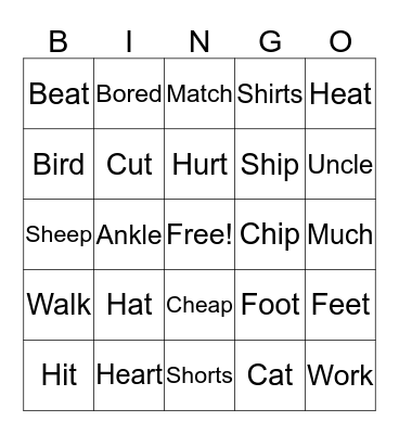 Minimal Pairs Bingo Card