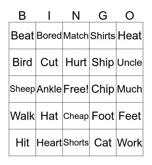 Minimal Pairs Bingo Card