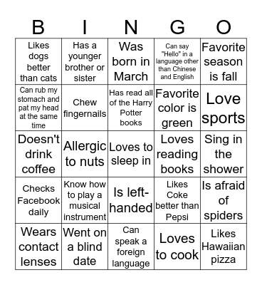 FIND SOMEONE WHO Bingo Card